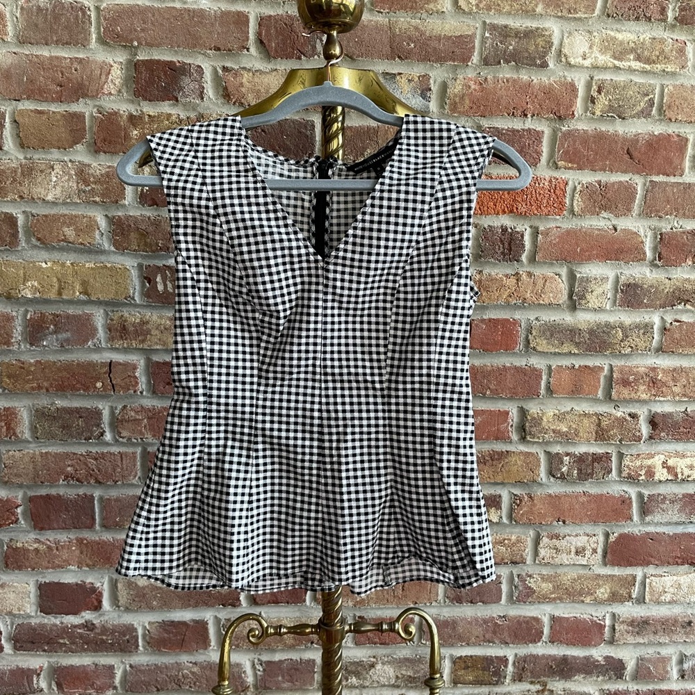 White House Black Market Black & White Gingham Peplum Shell
